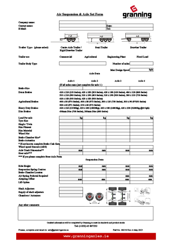 Axle Set & Air Suspension Request Form