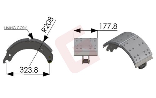 61157 - Brake shoe with spring anchor bar and cam roller (FWE11)