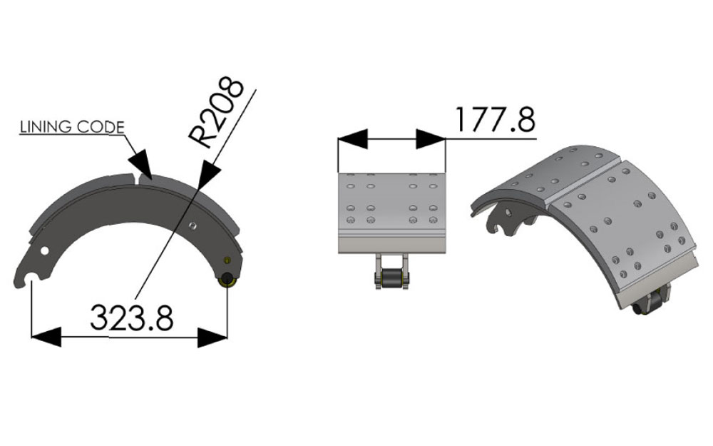 61157FA – Brake shoe with spring anchor bar and cam roller (FWE11) 61157FA – Brake shoe with spring anchor bar and cam roller (FWE11)