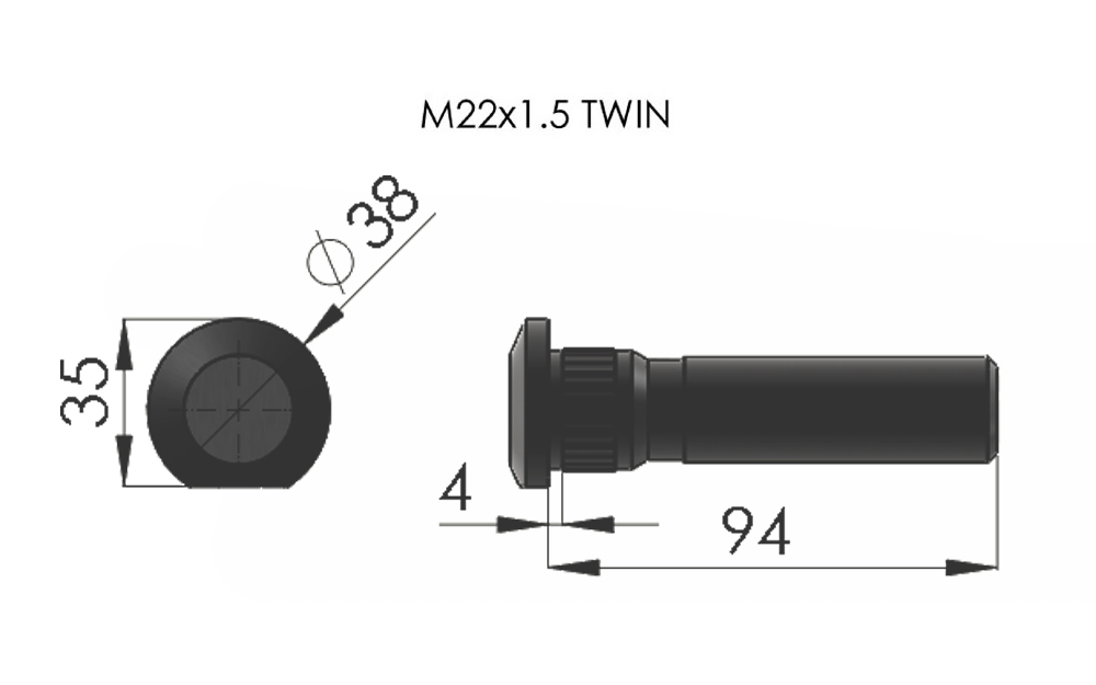 20200 Wheel Bolt 94mm M22x1.5 Twin