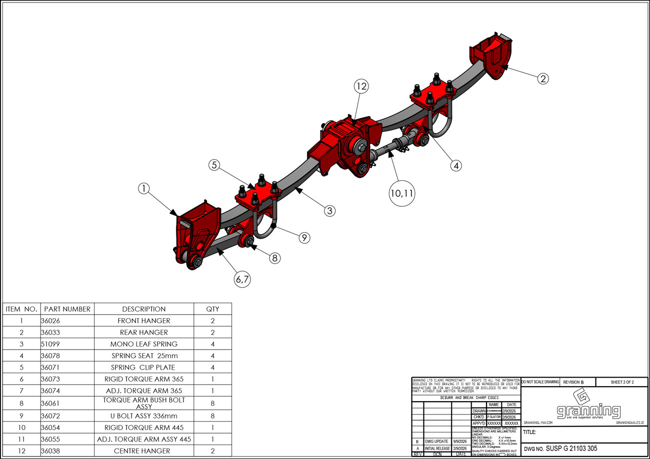 Granning Mechanical Suspension Underslung Type 76mm Mono Leaf